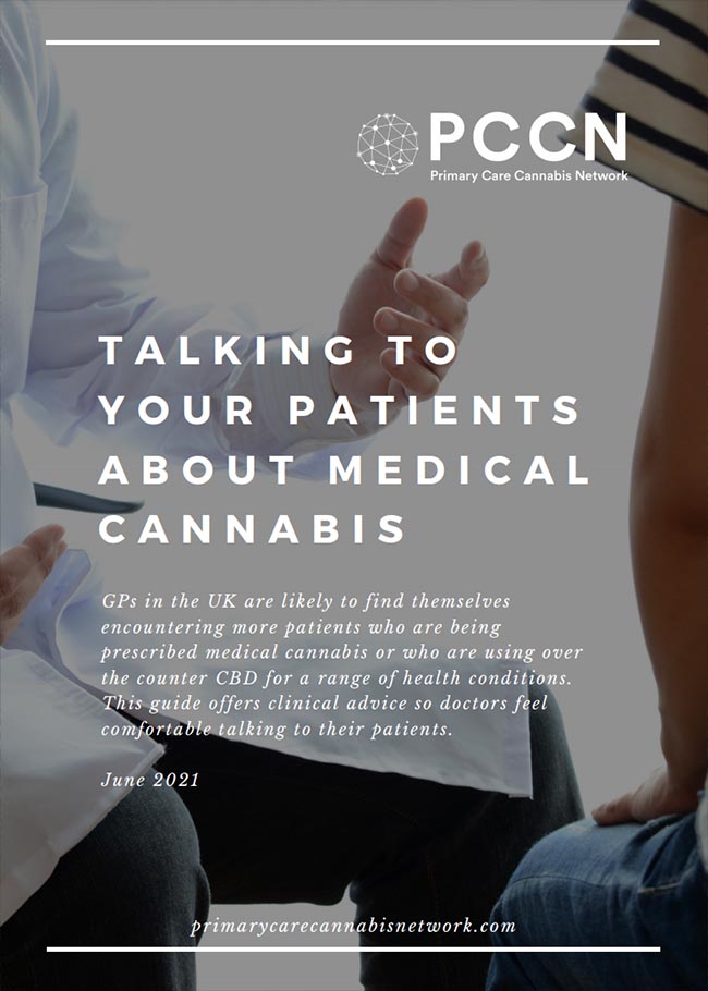 Front cover of a document called "Talking to your patients about cannabis"